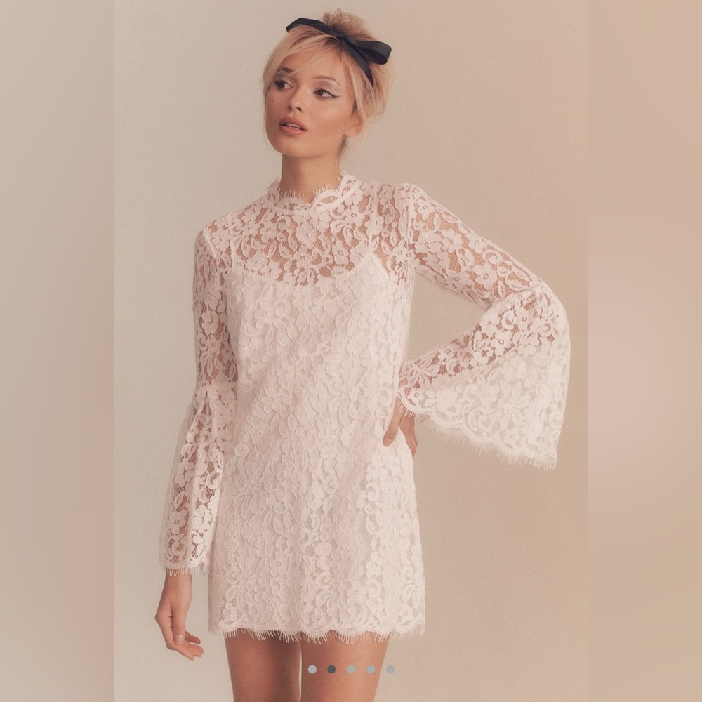 Endless Rose | Mock-Neck Bell-Sleeve Lace Mini Dress